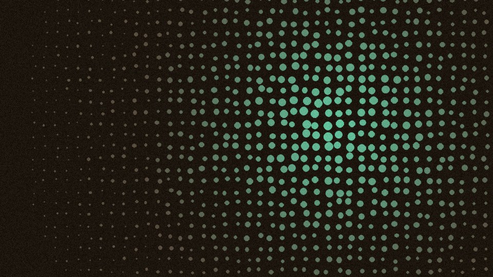 Teal halftone dot field flowing diagonally across dark ink