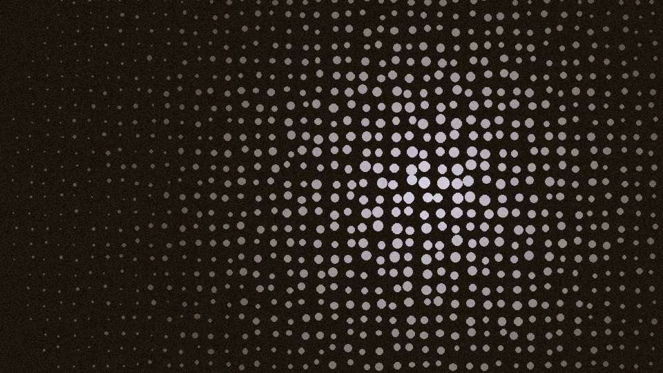 Pale grey halftone dot field swelling from the center of a dark panel